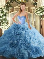 Sleeveless Floor Length Beading Lace Up Vestidos de Quinceanera with Aqua Blue