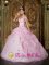 Oxford Maine/ME Romantic Pink Off The Shoulder Organza Quinceanera Dress With Colorful Flowers