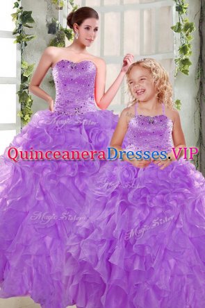 High End Purple Strapless Lace Up Beading and Ruffles Vestidos de Quinceanera Sleeveless