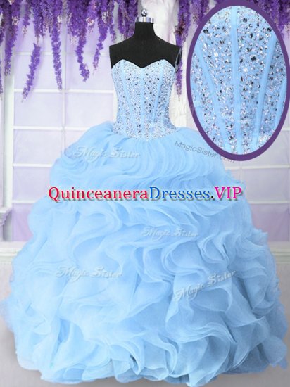 Sweetheart Sleeveless 15 Quinceanera Dress Floor Length Beading and Ruffles Light Blue Organza - Click Image to Close