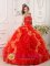 Crestview Hills Kentucky/KY Appliques and Beading Discount Red Quinceanera Dress For Sweetheart Organza Ball Gown