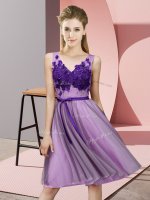 High Quality Lavender Sleeveless Knee Length Appliques Lace Up Quinceanera Court Dresses(SKU BMT0361-3BIZ)