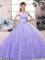 Floor Length Lavender Quinceanera Dress Tulle Short Sleeves Lace and Hand Made Flower
