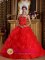 Houghton Regis Bedfordshire Red Pick-ups and Appliques Strapless Quinceanera Dress With Tulle Skirt For Sweet 16