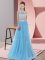 Custom Designed Lace Quinceanera Dama Dress Baby Blue Zipper Sleeveless Floor Length