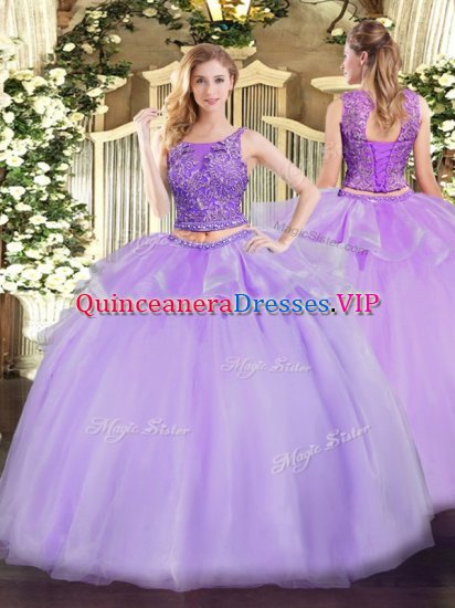 Great Scoop Sleeveless Organza Quince Ball Gowns Beading Lace Up - Click Image to Close