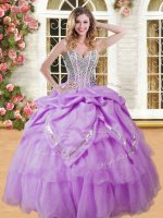 Suitable Pick Ups Ball Gowns Sweet 16 Quinceanera Dress Lilac Sweetheart Organza Sleeveless Floor Length Lace Up(SKU YSQD009-3BIZ)