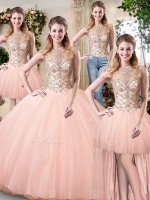 Simple Scoop Sleeveless Lace Up Floor Length Beading Sweet 16 Dress(SKU SJQDDT224007BIZ)