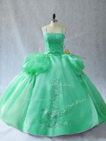 Fashion Green Straps Lace Up Appliques Sweet 16 Dresses Sleeveless