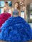 Customized Scoop Pick Ups Royal Blue Sleeveless Organza Criss Cross Quinceanera Dress for Military Ball and Sweet 16 and Quinceanera