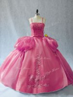 Pink Sleeveless Appliques Floor Length Sweet 16 Dress