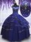 Custom Design Royal Blue Off The Shoulder Neckline Beading and Ruffled Layers and Sequins Sweet 16 Dress Sleeveless Lace Up