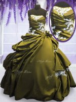 Floor Length Olive Green Quinceanera Dress Taffeta Sleeveless Appliques and Pick Ups(SKU PSSW029-2BIZ)