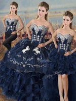 Fashion Sweetheart Sleeveless 15 Quinceanera Dress Embroidery and Ruffles Navy Blue Satin and Organza(SKU XBQD165TZA1BBIZ)