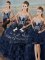 Fashion Sweetheart Sleeveless 15 Quinceanera Dress Embroidery and Ruffles Navy Blue Satin and Organza