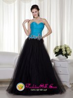 Kailua Hawaii/HI Strapless Blue and Black A-line Sweetheart Floor-length Appliques Quinceanera Dama Dress