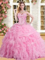 Rose Pink Sweetheart Lace Up Appliques and Ruffles and Pick Ups Quinceanera Dresses Sleeveless