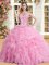 Rose Pink Sweetheart Lace Up Appliques and Ruffles and Pick Ups Quinceanera Dresses Sleeveless