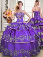 Unique Eggplant Purple Ball Gowns Beading and Embroidery and Ruffled Layers Sweet 16 Dresses Lace Up Taffeta Sleeveless Floor Length(SKU PSSW0368MT-1BIZ)
