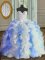 Simple White and Blue Ball Gowns Beading and Ruffles Sweet 16 Dress Lace Up Organza Sleeveless Floor Length