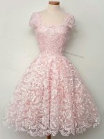 New Arrival Baby Pink Cap Sleeves Lace Lace Up Vestidos de Damas for Prom and Party and Wedding Party