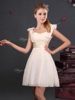 Excellent Straps Sleeveless Chiffon Mini Length Zipper Vestidos de Damas in Champagne with Ruching and Bowknot