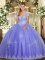 Spectacular Lavender Sleeveless Tulle Lace Up Quinceanera Gown for Military Ball and Sweet 16 and Quinceanera