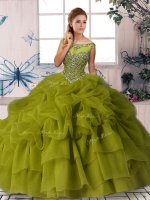 Sleeveless Brush Train Zipper Beading and Pick Ups Sweet 16 Dress