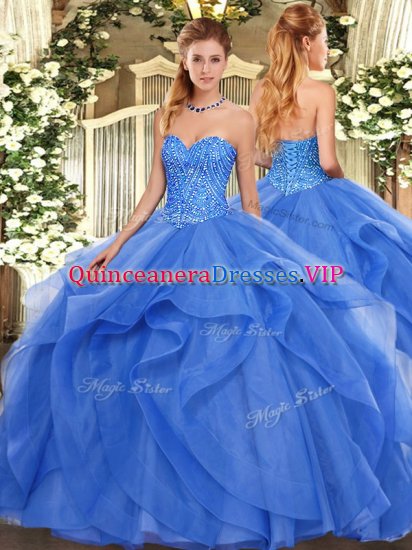 Exquisite Floor Length Ball Gowns Sleeveless Blue 15 Quinceanera Dress Lace Up - Click Image to Close