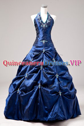 Customized Taffeta Sleeveless Floor Length Quinceanera Dresses and Appliques and Pick Ups