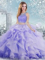 Lavender Ball Gowns Beading and Ruffles 15th Birthday Dress Clasp Handle Organza Sleeveless Floor Length(SKU SJQDDT960002-5BIZ)