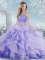 Lavender Ball Gowns Beading and Ruffles 15th Birthday Dress Clasp Handle Organza Sleeveless Floor Length
