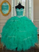 Excellent Turquoise Sweetheart Lace Up Beading and Ruffles Sweet 16 Dresses Sleeveless