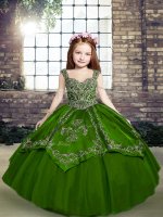Inexpensive Tulle Straps Sleeveless Lace Up Beading and Embroidery High School Pageant Dress in Green