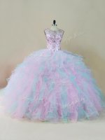 Multi-color Scoop Lace Up Beading and Ruffles Quinceanera Dress Sleeveless