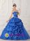 Farmborough Avon A-Line Princess Sapphire Blue Appliques and Beading Decorate Gorgeous Quinceanera Dress With Sweetheart Taffeta and Tulle