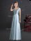 Off the Shoulder Cap Sleeves Elastic Woven Satin Floor Length Zipper Court Dresses for Sweet 16 in Light Blue with Bowknot