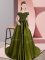 Olive Green A-line Lace Ball Gown Prom Dress Zipper Satin Sleeveless Floor Length