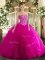 Affordable Sweetheart Sleeveless Lace Up Military Ball Gown Fuchsia Tulle