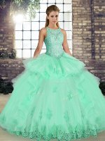 Traditional Apple Green Scoop Lace Up Lace and Embroidery and Ruffles Vestidos de Quinceanera Sleeveless