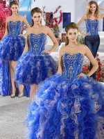 Trendy Four Piece Blue Organza Lace Up Sweetheart Sleeveless Floor Length 15th Birthday Dress Beading