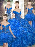Floor Length Lace Up Vestidos de Quinceanera Royal Blue for Military Ball and Sweet 16 and Quinceanera with Beading and Ruffles