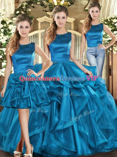 Cute Teal Sleeveless Ruffles Floor Length Quinceanera Gown - Click Image to Close