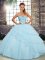 Graceful Light Blue Sweetheart Lace Up Beading and Ruffled Layers Sweet 16 Dress Brush Train Sleeveless