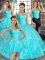 Modern Ball Gowns Quince Ball Gowns Aqua Blue Off The Shoulder Tulle Sleeveless Floor Length Lace Up