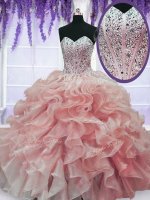 Dramatic Floor Length Watermelon Red 15th Birthday Dress Sweetheart Sleeveless Lace Up(SKU PSSW040-5BIZ)