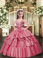 On Sale Floor Length Ball Gowns Sleeveless Red Kids Pageant Dress Lace Up