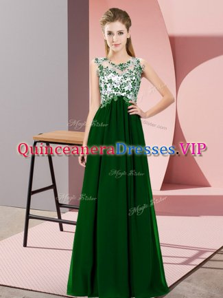 Sleeveless Floor Length Beading and Appliques Zipper Quinceanera Court Dresses with Dark Green