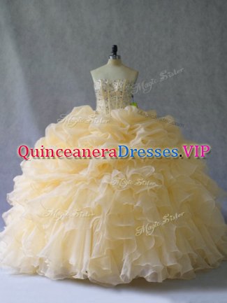 Charming Strapless Sleeveless Organza Sweet 16 Quinceanera Dress Beading and Ruffles and Pick Ups Lace Up