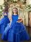 Royal Blue Scoop Lace Up Ruffled Layers Kids Formal Wear Sleeveless